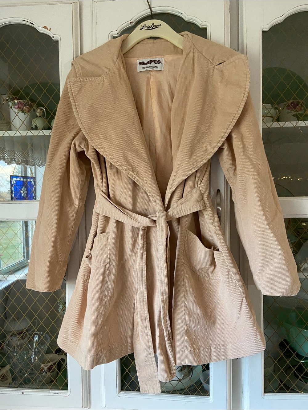 VTG 70s Belted Corduroy Trench w/ Hood Autumn Fashions Lined Pockets Casual